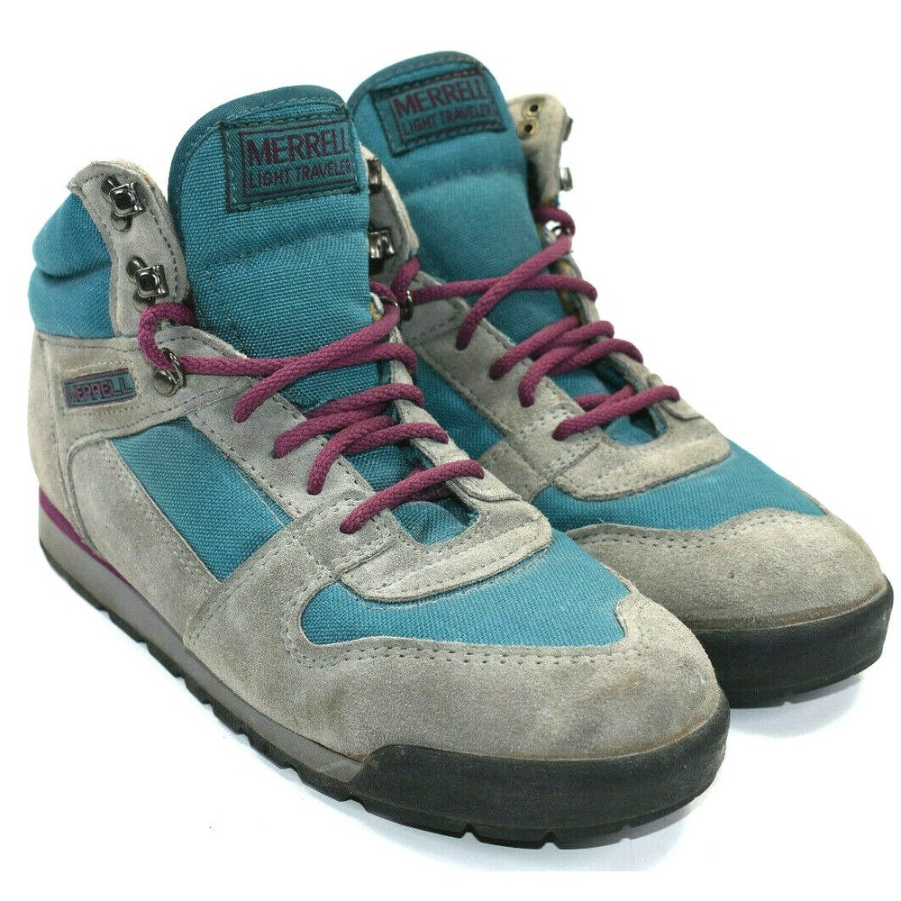 Vintage Merrell Light Traveler Boots Women's 9.5 Green Gray Leather Hiking Trail